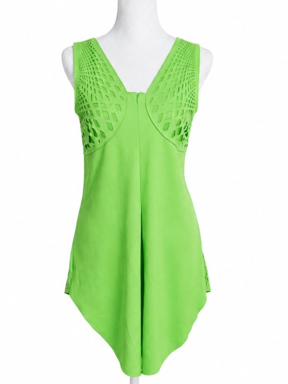 Alberto Makali NY Lime Green Faux Suede Laser Cut Tunic Top L Lagenlook